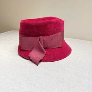 Vintage Peachbloom Velour Red Bucket Hat With Gross Grain Ribbon